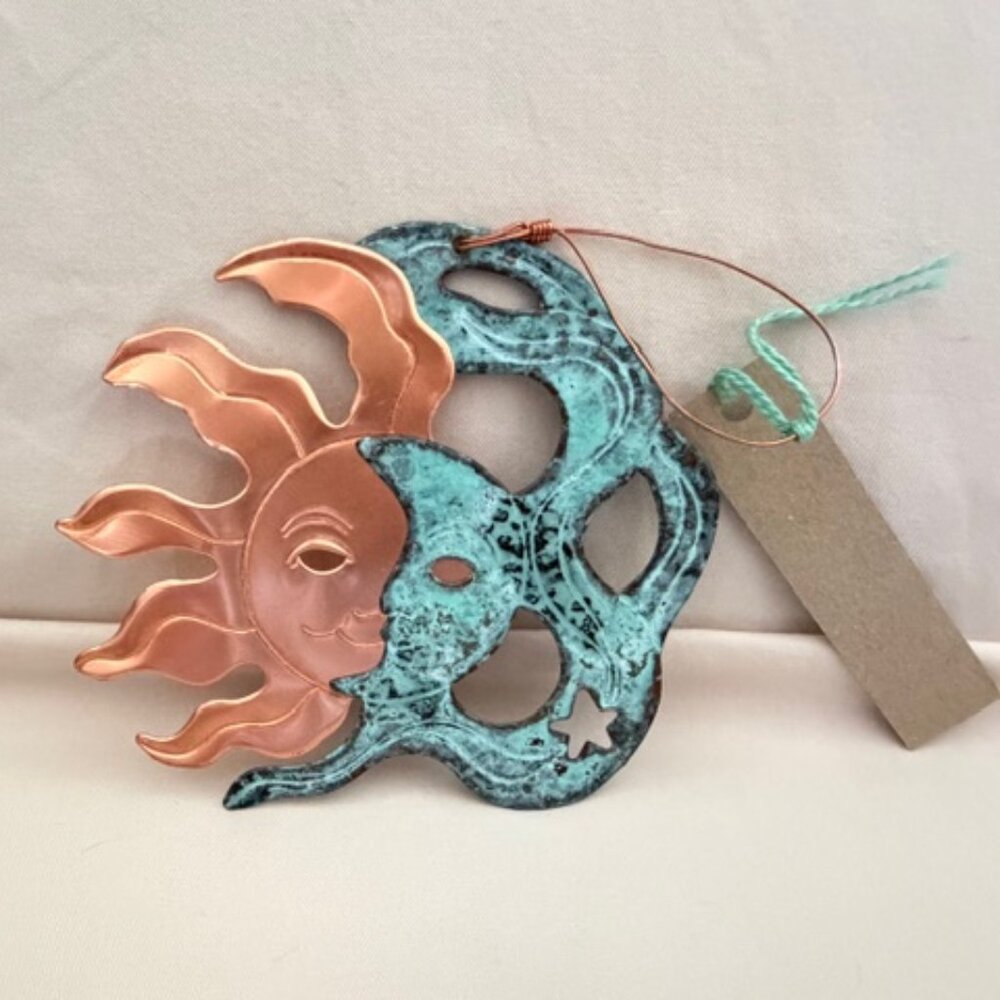 Copper Sun and Moon Face Ornament
